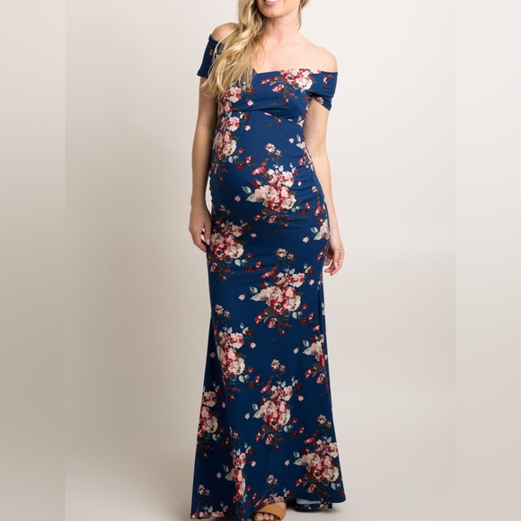 PINKBLUSH MATERNITY OFF SHOULDER FLORAL BODYCON DRESS - Picture 1 of 6